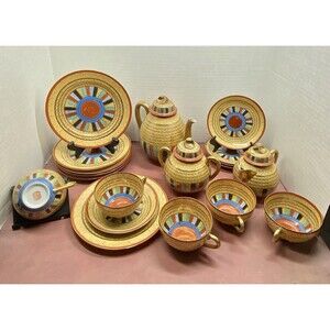 Vintage Chikaramachi Thousand 1000 Faces Japanese Kutani Satsuma 19 pc Tea Set